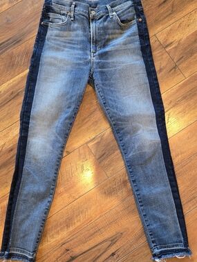 Citizens Of Humanity Blue Two-Tone Skinny Jeans with Dark Side Stripe